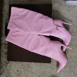 Pretty Little Thing 5 1/2 Pink Croc PU Boots